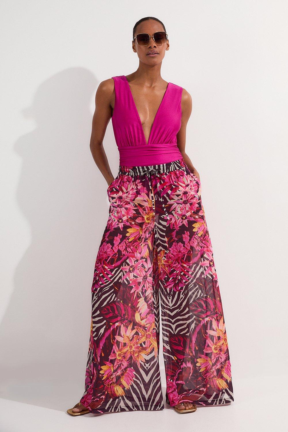 Cheetah Print Georgette Beach Trousers | Karen Millen